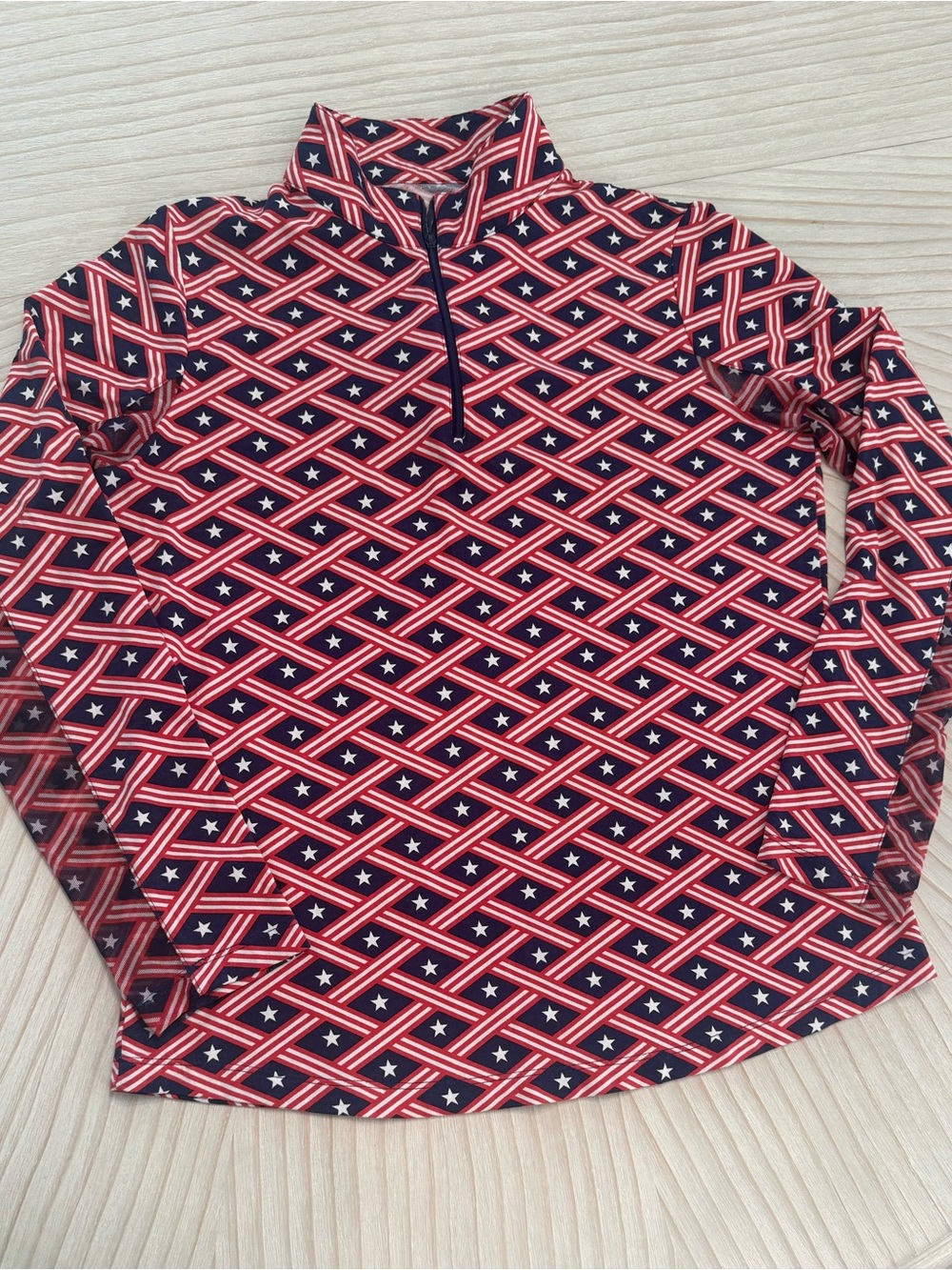 IBKUL Red and Navy Star Geo Half-Zip Long Sleeve Top